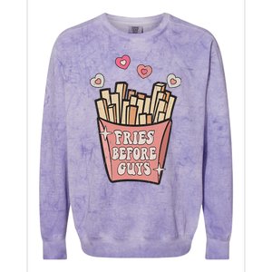 Fries Before Guys Foodie Lover Valentine Cartoon Graphic Colorblast Crewneck Sweatshirt