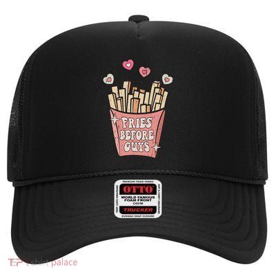 Fries Before Guys Foodie Lover Valentine Cartoon Graphic High Crown Mesh Back Trucker Hat