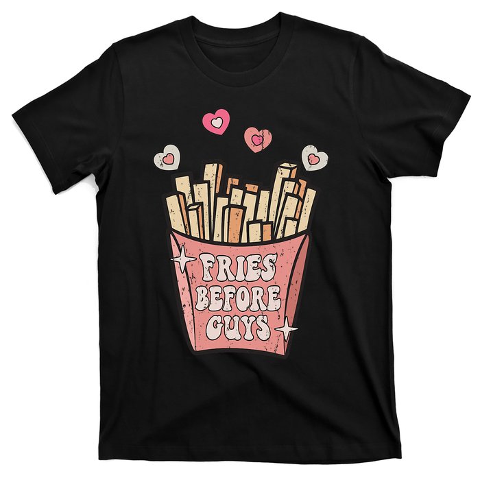 Fries Before Guys Foodie Lover Valentine Cartoon Graphic T-Shirt