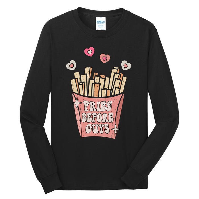 Fries Before Guys Foodie Lover Valentine Cartoon Graphic Tall Long Sleeve T-Shirt