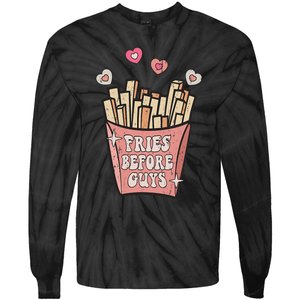 Fries Before Guys Foodie Lover Valentine Cartoon Graphic Tie-Dye Long Sleeve Shirt