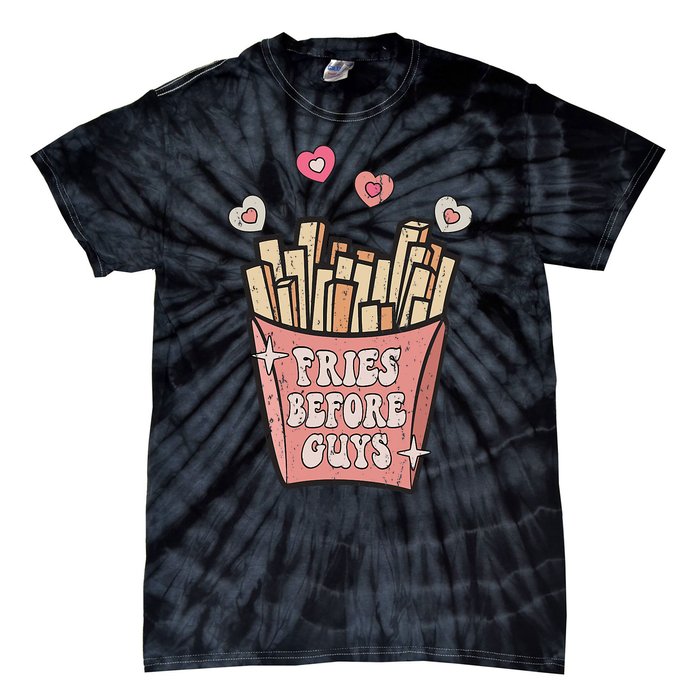 Fries Before Guys Foodie Lover Valentine Cartoon Graphic Tie-Dye T-Shirt