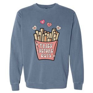 Fries Before Guys Foodie Lover Valentine Cartoon Graphic Garment-Dyed Sweatshirt