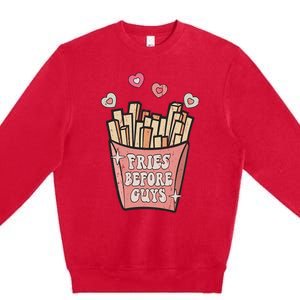 Fries Before Guys Foodie Lover Valentine Cartoon Graphic Premium Crewneck Sweatshirt