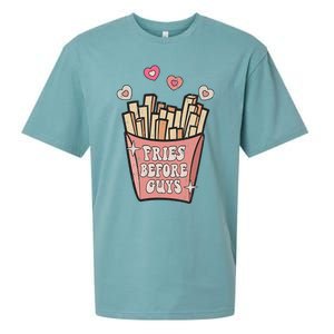 Fries Before Guys Foodie Lover Valentine Cartoon Graphic Sueded Cloud Jersey T-Shirt