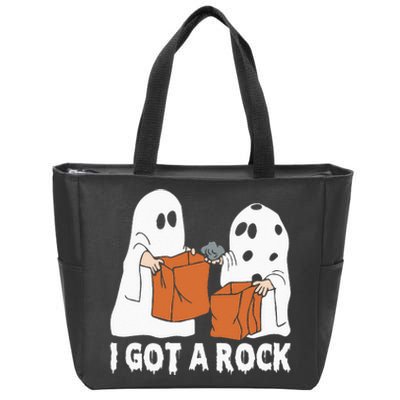 Funny Boo Ghost Scary I Got A Rock Halloween Zip Tote Bag