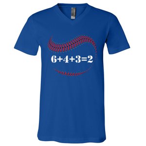 Funny Baseball Gift 6+4+3 2 Baseball Double Play Gift V-Neck T-Shirt