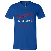 Funny Baseball Gift 6+4+3 2 Baseball Double Play Gift V-Neck T-Shirt