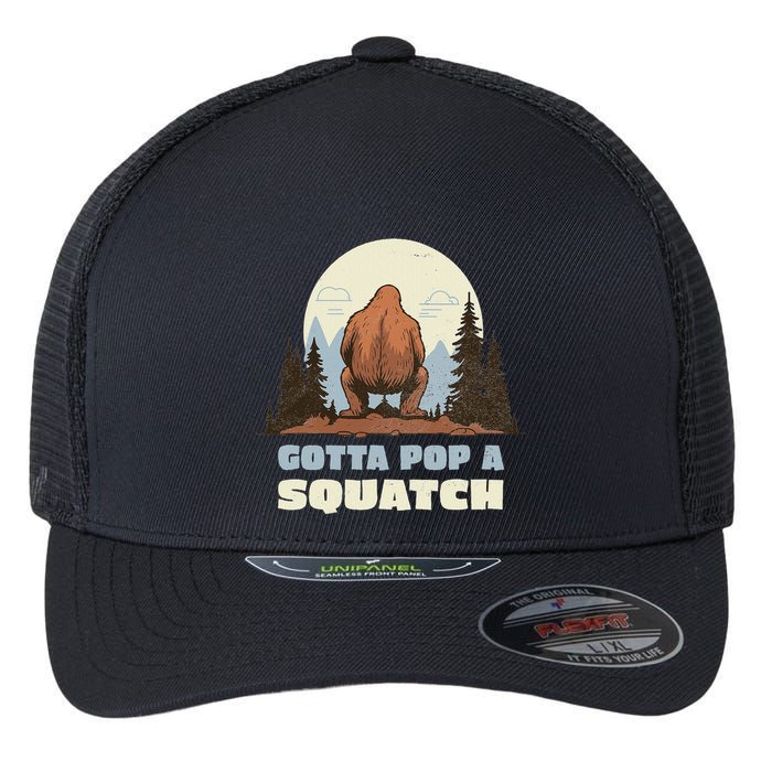 Funny Bigfoot Gotta Pop A Squatch Sasquatch Poop Joke Pun Flexfit Unipanel Trucker Cap