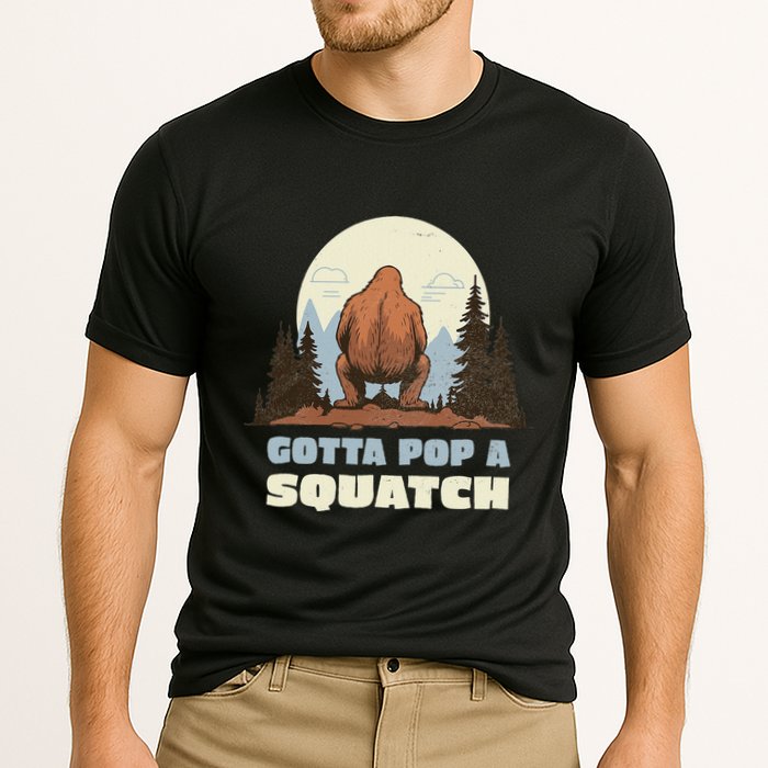 Funny Bigfoot Gotta Pop A Squatch Sasquatch Poop Joke Pun Performance Shirt