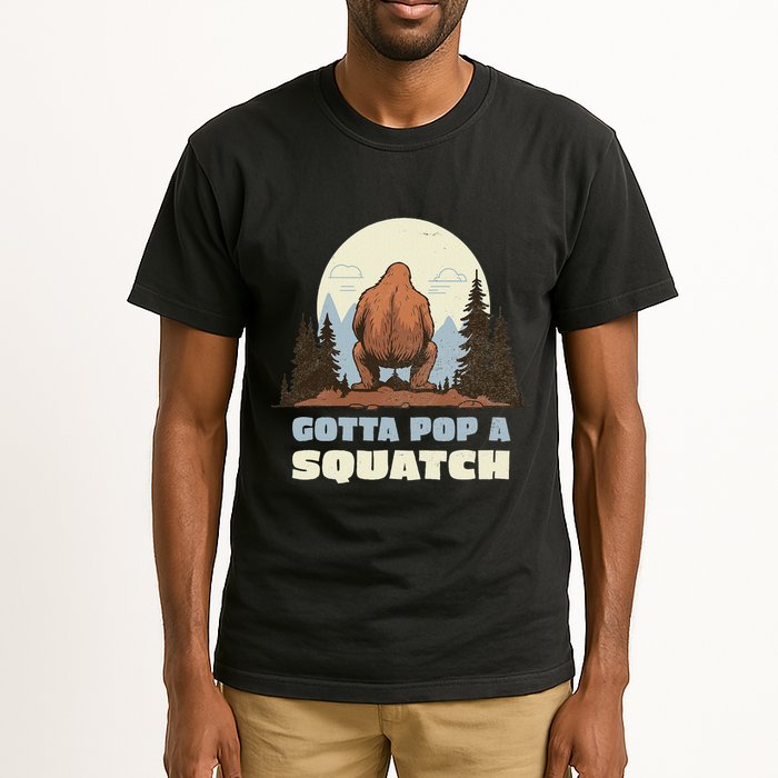 Funny Bigfoot Gotta Pop A Squatch Sasquatch Poop Joke Pun Tall T-Shirt