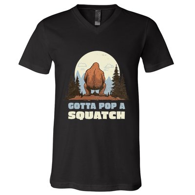 Funny Bigfoot Gotta Pop A Squatch Sasquatch Poop Joke Pun V-Neck T-Shirt