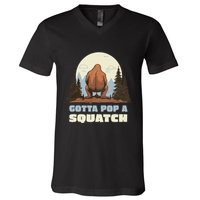 Funny Bigfoot Gotta Pop A Squatch Sasquatch Poop Joke Pun V-Neck T-Shirt