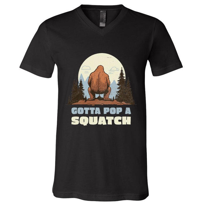 Funny Bigfoot Gotta Pop A Squatch Sasquatch Poop Joke Pun V-Neck T-Shirt