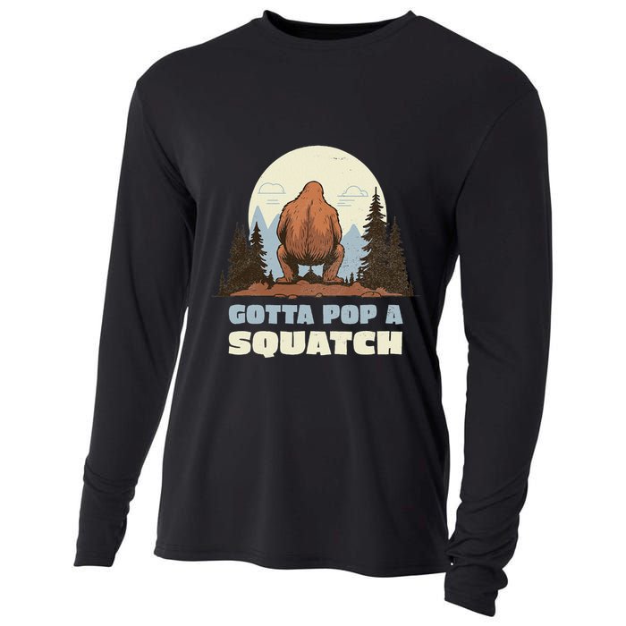 Funny Bigfoot Gotta Pop A Squatch Sasquatch Poop Joke Pun Cooling Performance Long Sleeve Crew