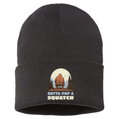 Funny Bigfoot Gotta Pop A Squatch Sasquatch Poop Joke Pun Sustainable Knit Beanie