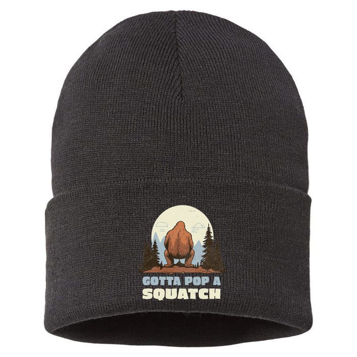 Funny Bigfoot Gotta Pop A Squatch Sasquatch Poop Joke Pun Sustainable Knit Beanie
