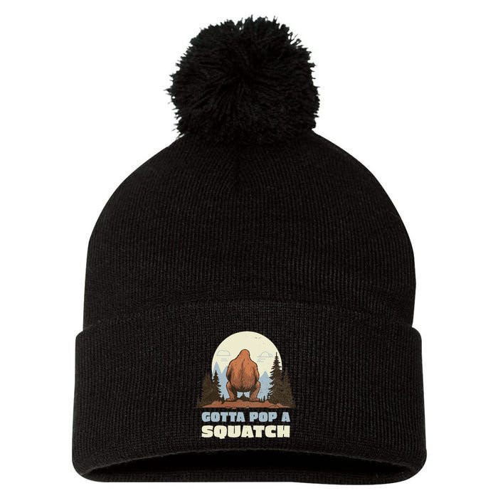 Funny Bigfoot Gotta Pop A Squatch Sasquatch Poop Joke Pun Pom Pom 12in Knit Beanie