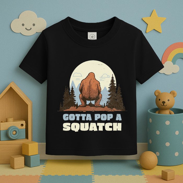 Funny Bigfoot Gotta Pop A Squatch Sasquatch Poop Joke Pun Toddler T-Shirt