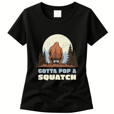Funny Bigfoot Gotta Pop A Squatch Sasquatch Poop Joke Pun Womens T-Shirt