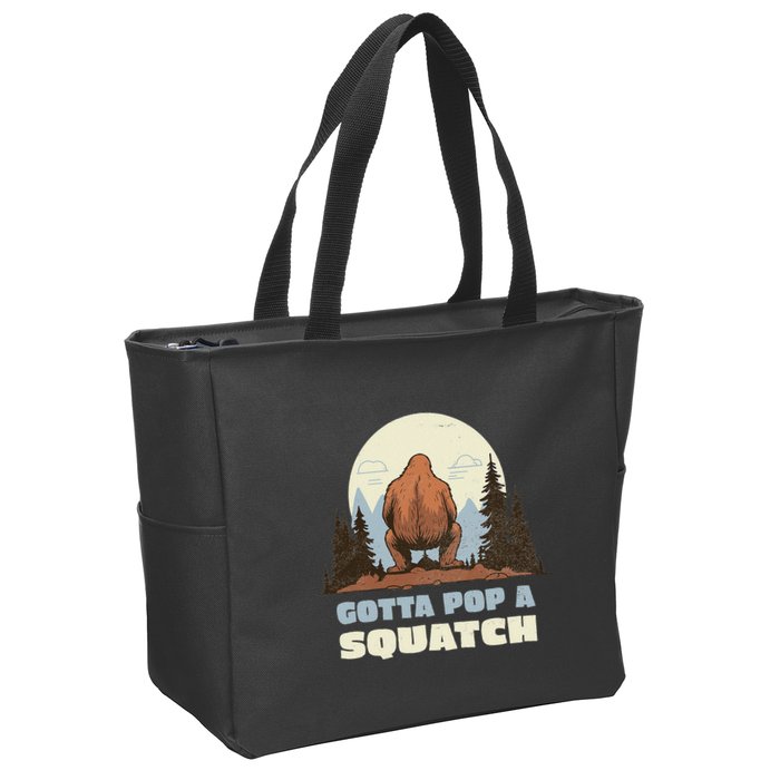 Funny Bigfoot Gotta Pop A Squatch Sasquatch Poop Joke Pun Zip Tote Bag