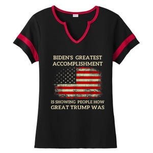 Funny BidenS Greatest Accomplishment Is Showing Trump 2024 Ladies Halftime Notch Neck Tee