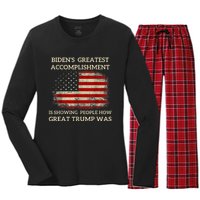 Funny BidenS Greatest Accomplishment Is Showing Trump 2024 Women's Long Sleeve Flannel Pajama Set 