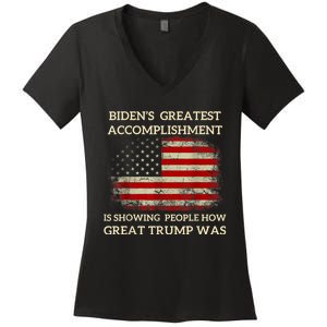 Funny BidenS Greatest Accomplishment Is Showing Trump 2024 Women's V-Neck T-Shirt