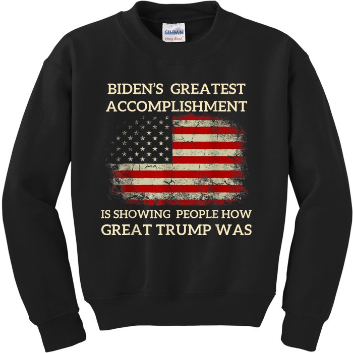 Funny BidenS Greatest Accomplishment Is Showing Trump 2024 Kids Sweatshirt