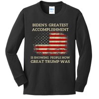 Funny BidenS Greatest Accomplishment Is Showing Trump 2024 Kids Long Sleeve Shirt