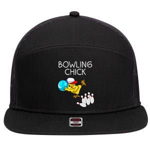 Funny Bowling Gift Women Cute Bowling Chick Sports Athlete 7 Panel Mesh Trucker Snapback Hat