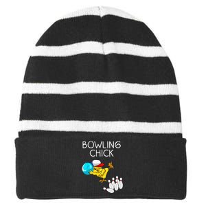 Funny Bowling Gift Women Cute Bowling Chick Sports Athlete Striped Beanie with Solid Band