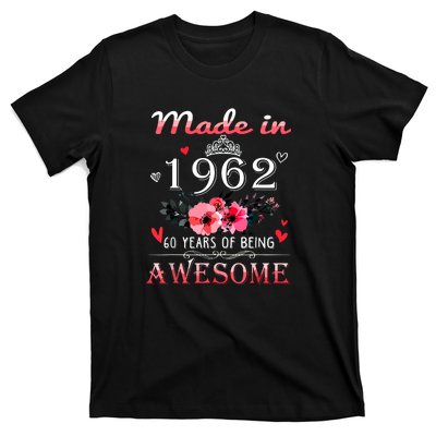 Funny Birthday Gifts Made In 1962 Floral 60th Birthday T-Shirt