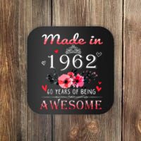 Funny Birthday Gifts Made In 1962 Floral 60th Birthday Coaster