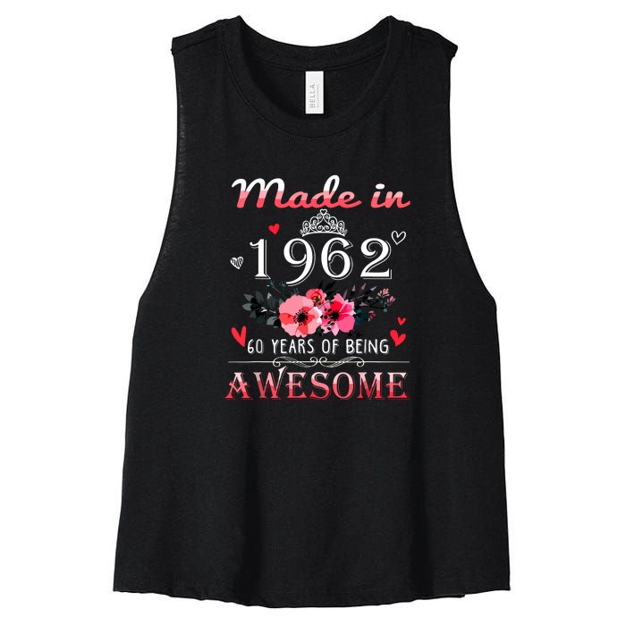 Funny Birthday Gifts Made In 1962 Floral 60th Birthday Women's Racerback Cropped Tank