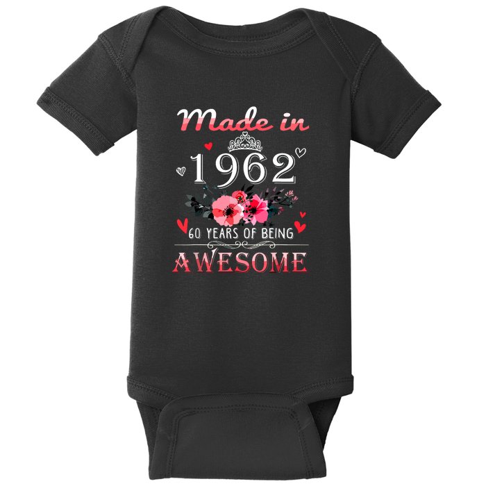 Funny Birthday Gifts Made In 1962 Floral 60th Birthday Baby Bodysuit