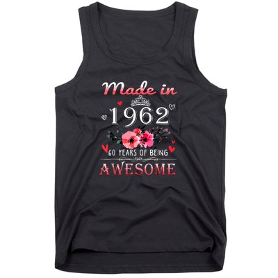 Funny Birthday Gifts Made In 1962 Floral 60th Birthday Tank Top