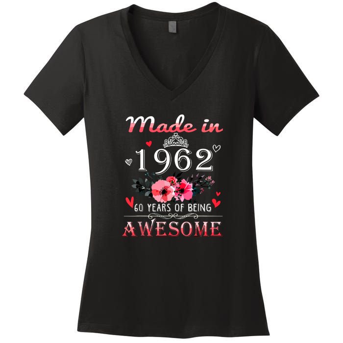 Funny Birthday Gifts Made In 1962 Floral 60th Birthday Women's V-Neck T-Shirt