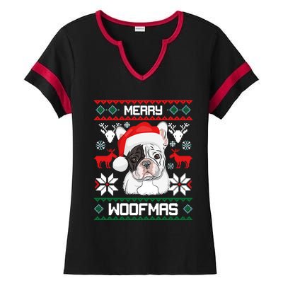 French Bulldog Gift For Merry Christmas Woofmas Frenchie Gift Ladies Halftime Notch Neck Tee