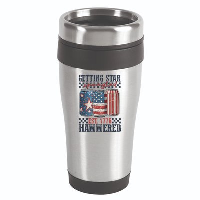 Funny Beer Getting Star Spangled Hammered 4th Of July Preppy 16oz Travel Tumbler