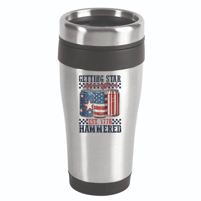 Funny Beer Getting Star Spangled Hammered 4th Of July Preppy 16oz Travel Tumbler