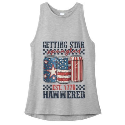 Funny Beer Getting Star Spangled Hammered 4th Of July Preppy Ladies PosiCharge Tri-Blend Wicking Tank