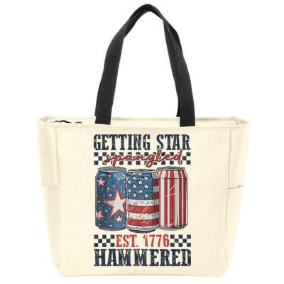 Funny Beer Getting Star Spangled Hammered 4th Of July Preppy Zip Tote Bag
