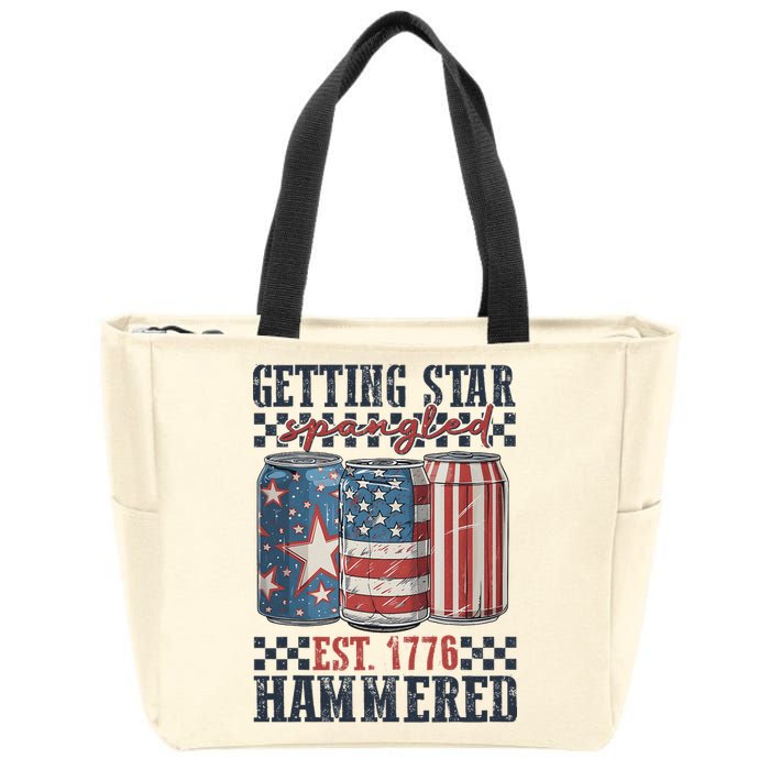 Funny Beer Getting Star Spangled Hammered 4th Of July Preppy Zip Tote Bag