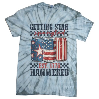 Funny Beer Getting Star Spangled Hammered 4th Of July Preppy Tie-Dye T-Shirt