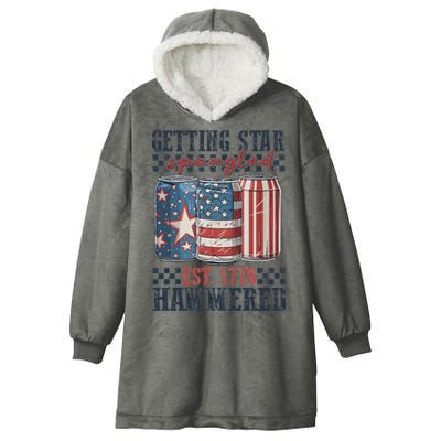 Funny Beer Getting Star Spangled Hammered 4th Of July Preppy Hooded Wearable Blanket