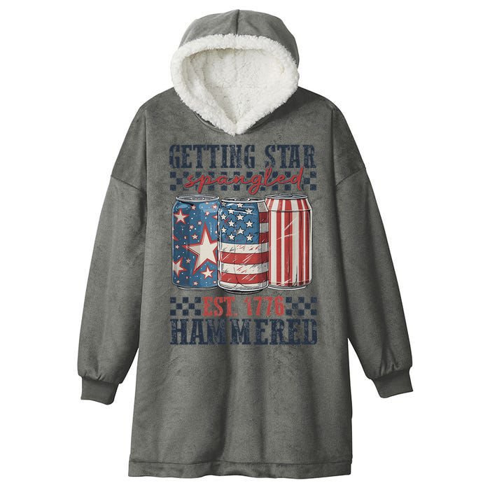 Funny Beer Getting Star Spangled Hammered 4th Of July Preppy Hooded Wearable Blanket