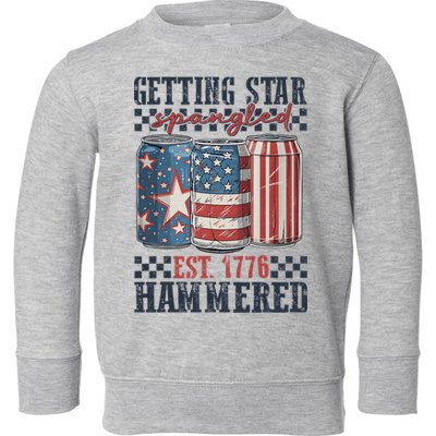 Funny Beer Getting Star Spangled Hammered 4th Of July Preppy Toddler Sweatshirt