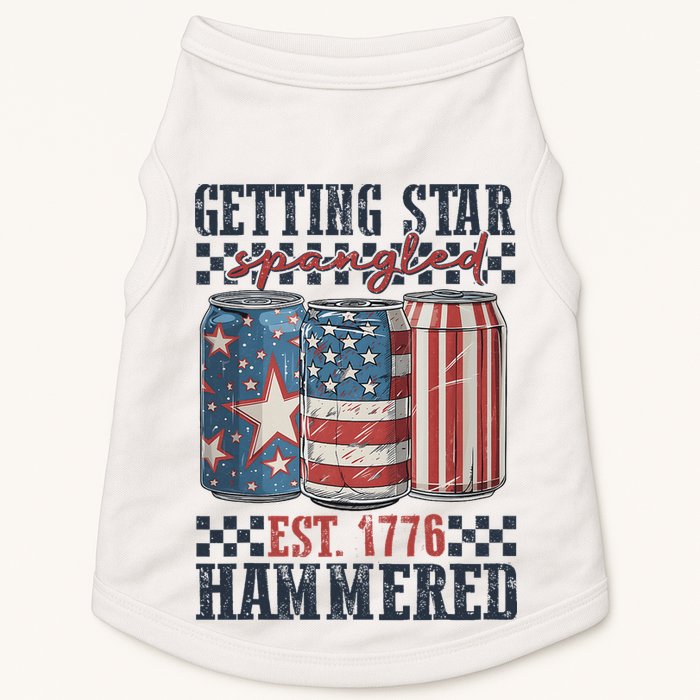 Funny Beer Getting Star Spangled Hammered 4th Of July Preppy Doggie Tank