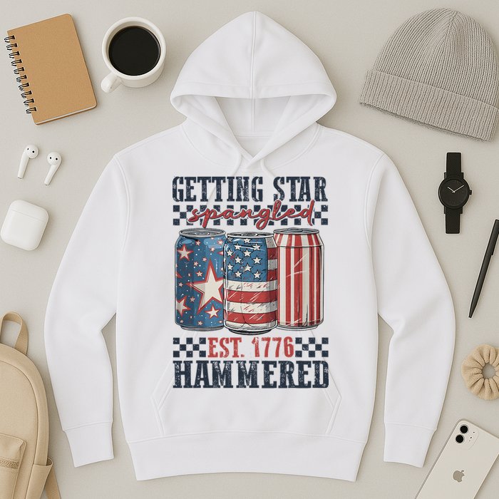 Funny Beer Getting Star Spangled Hammered 4th Of July Preppy Hoodie